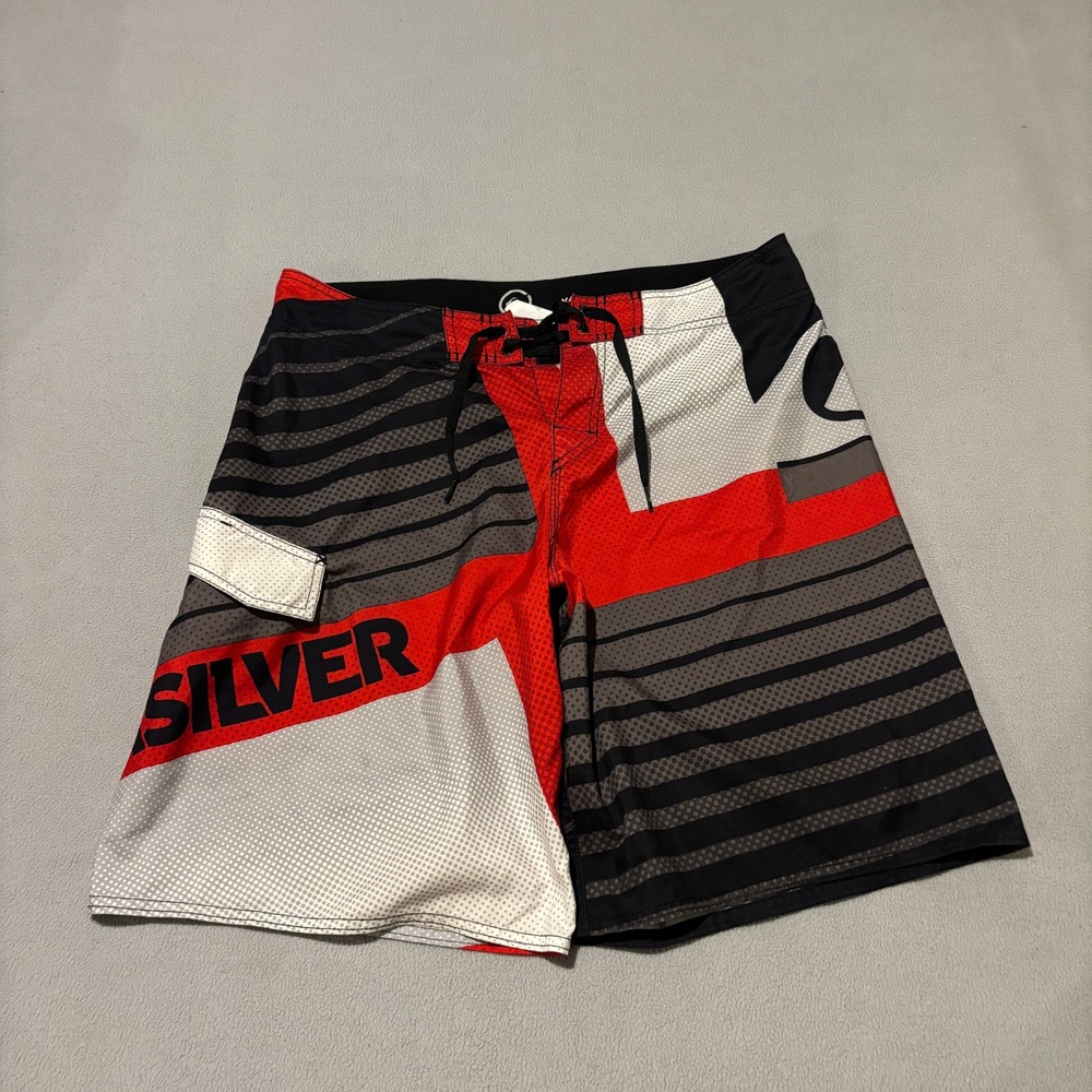 Quiksilver Cypher Series Mens Board Shorts Size 36 Red Black White Striped
